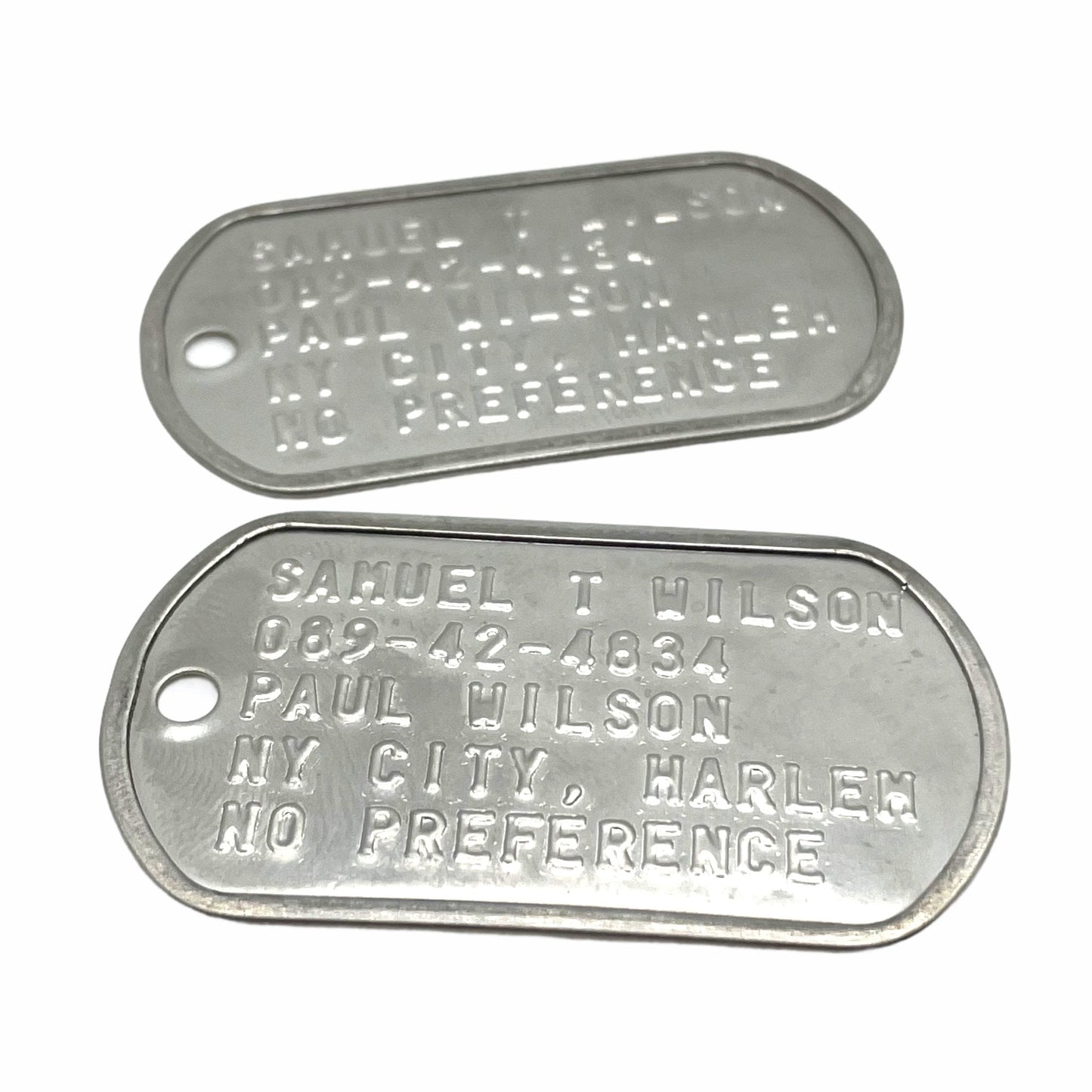Samuel Thomas 'FALCON' Sam Wilson Military Dog Tags - Movie Costume Cosplay Prop - Stainless Steel - Chain&Silencers Included