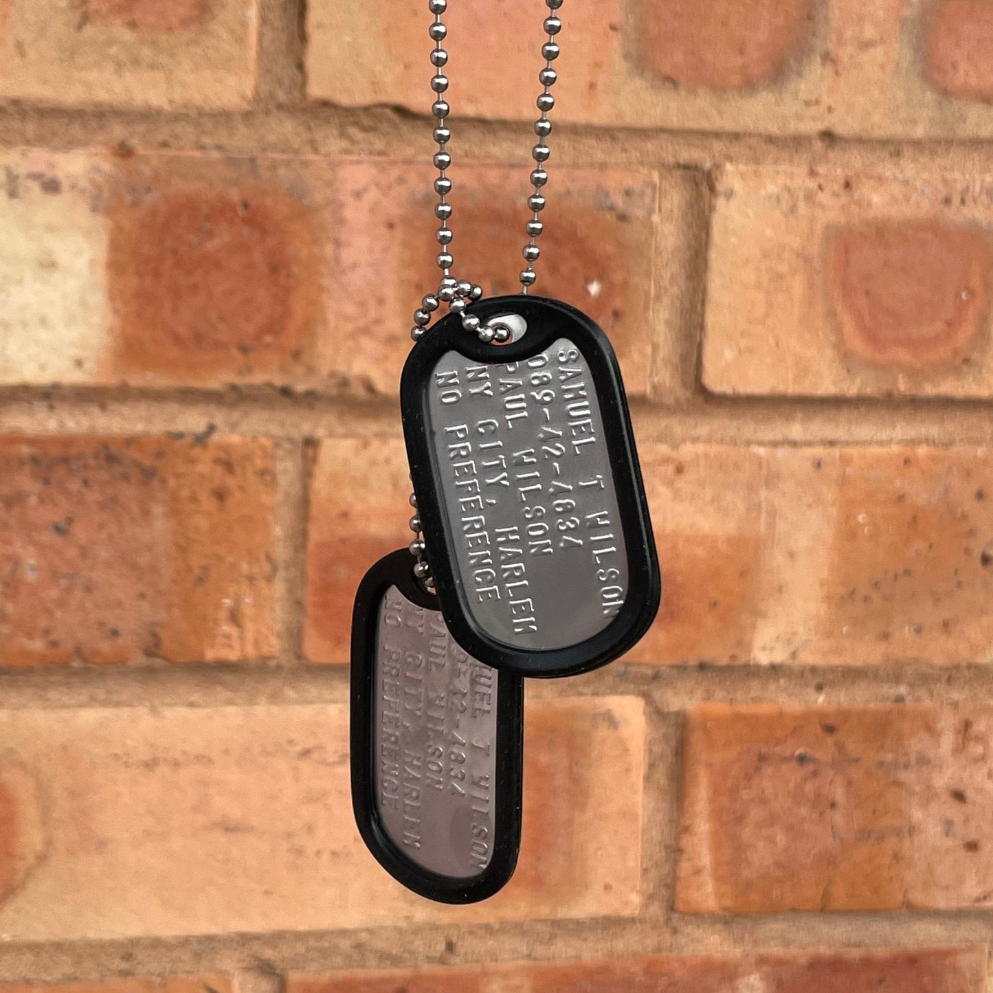 Samuel Thomas 'FALCON' Sam Wilson Military Dog Tags - Movie Costume Cosplay Prop - Stainless Steel - Chain&Silencers Included
