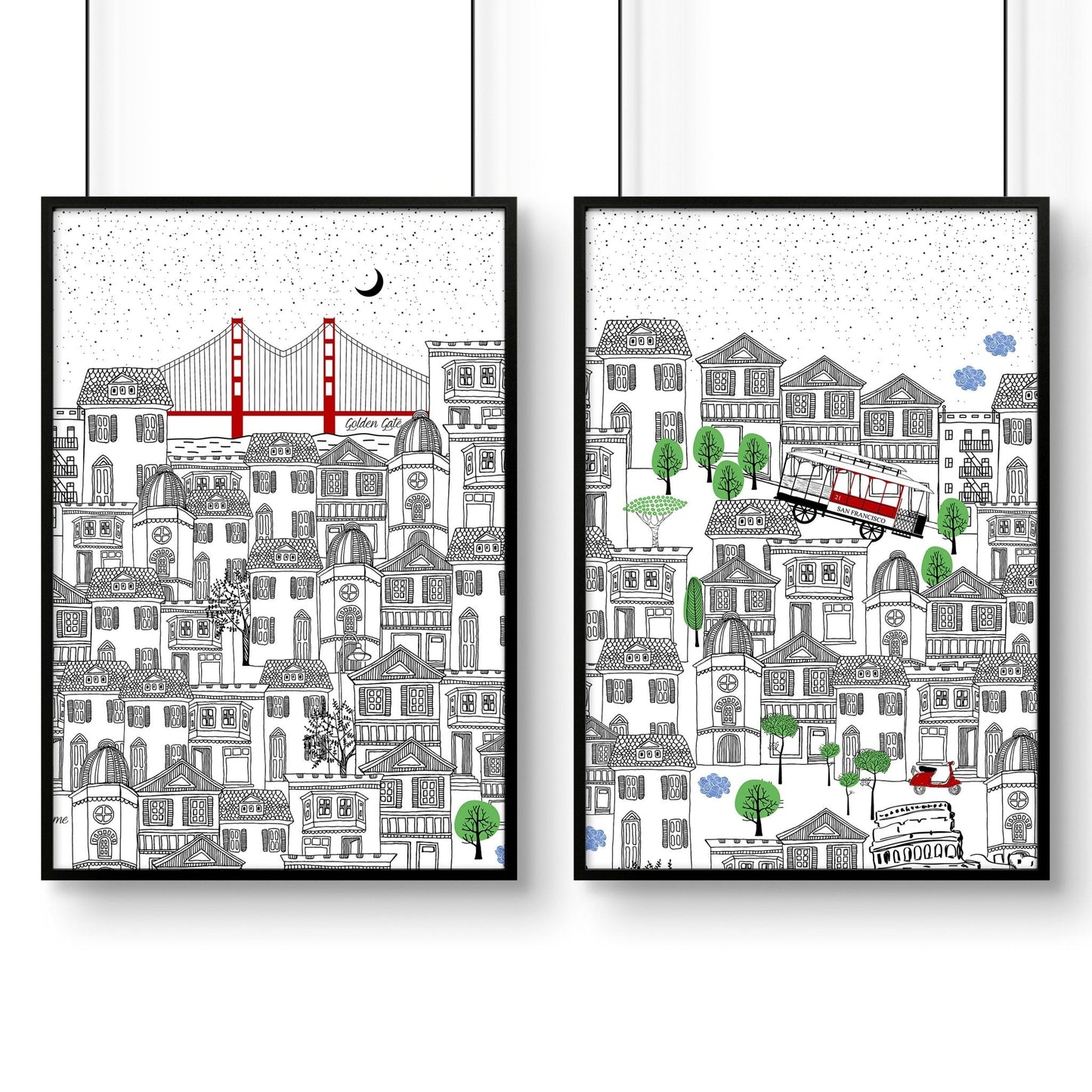 San Francisco print  | Set of 2 wall art travel posters