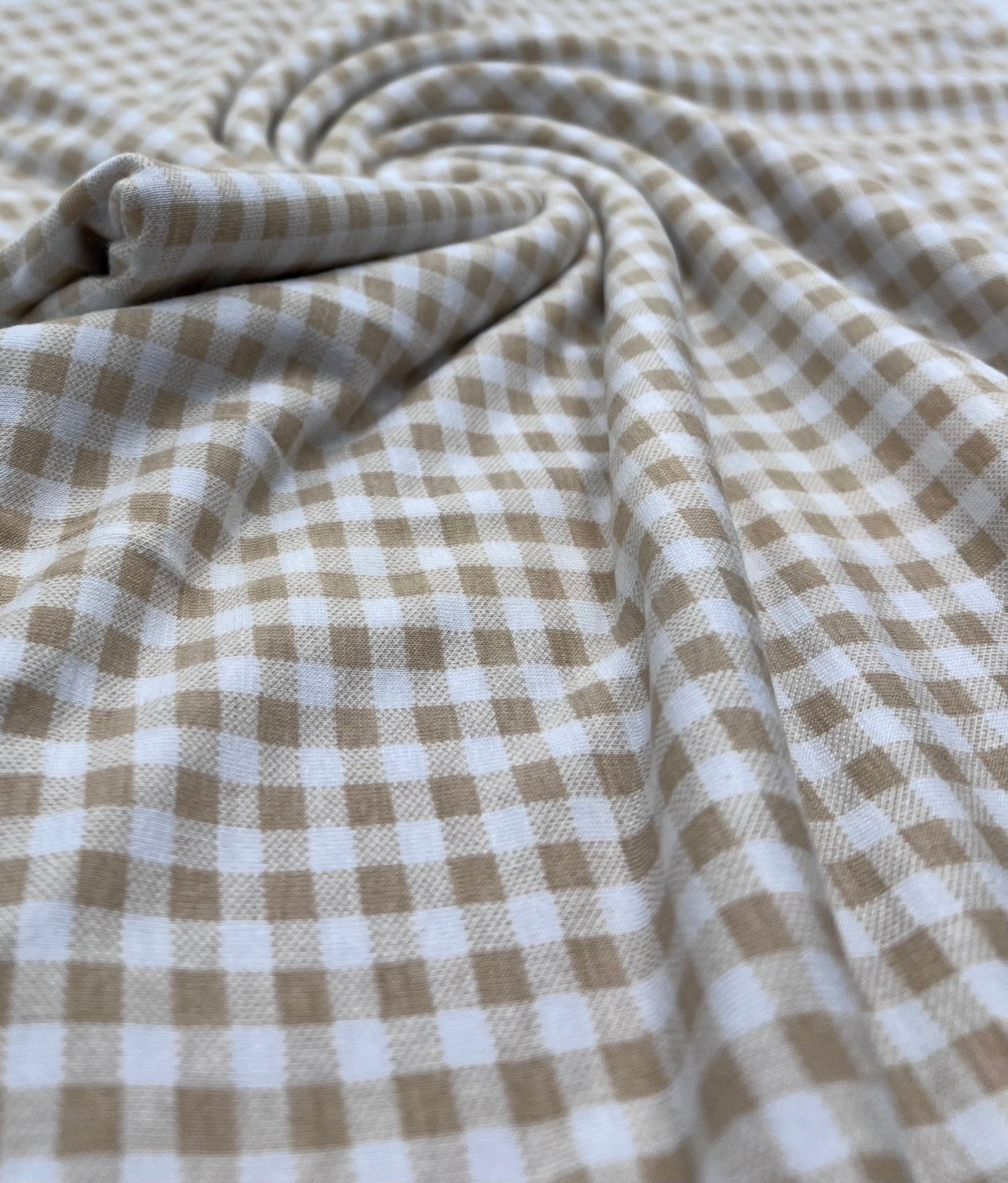 Sand & White Check Print Viscose Elastane Fabric