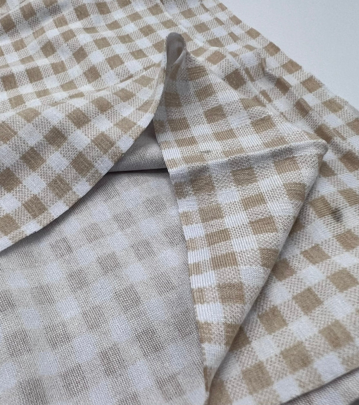 Sand & White Check Print Viscose Elastane Fabric