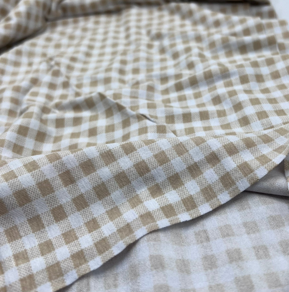 Sand & White Check Print Viscose Elastane Fabric