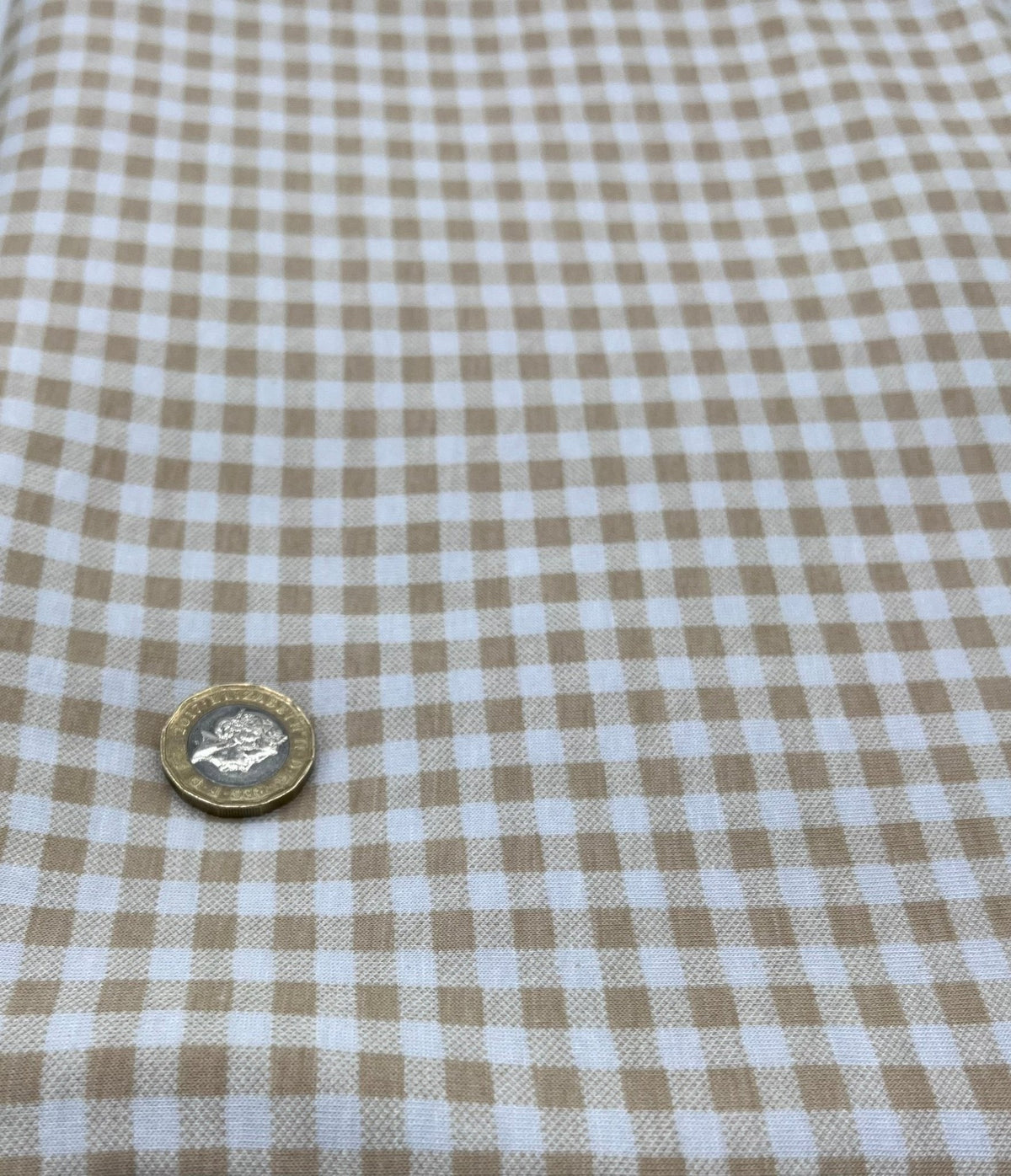Sand & White Check Print Viscose Elastane Fabric