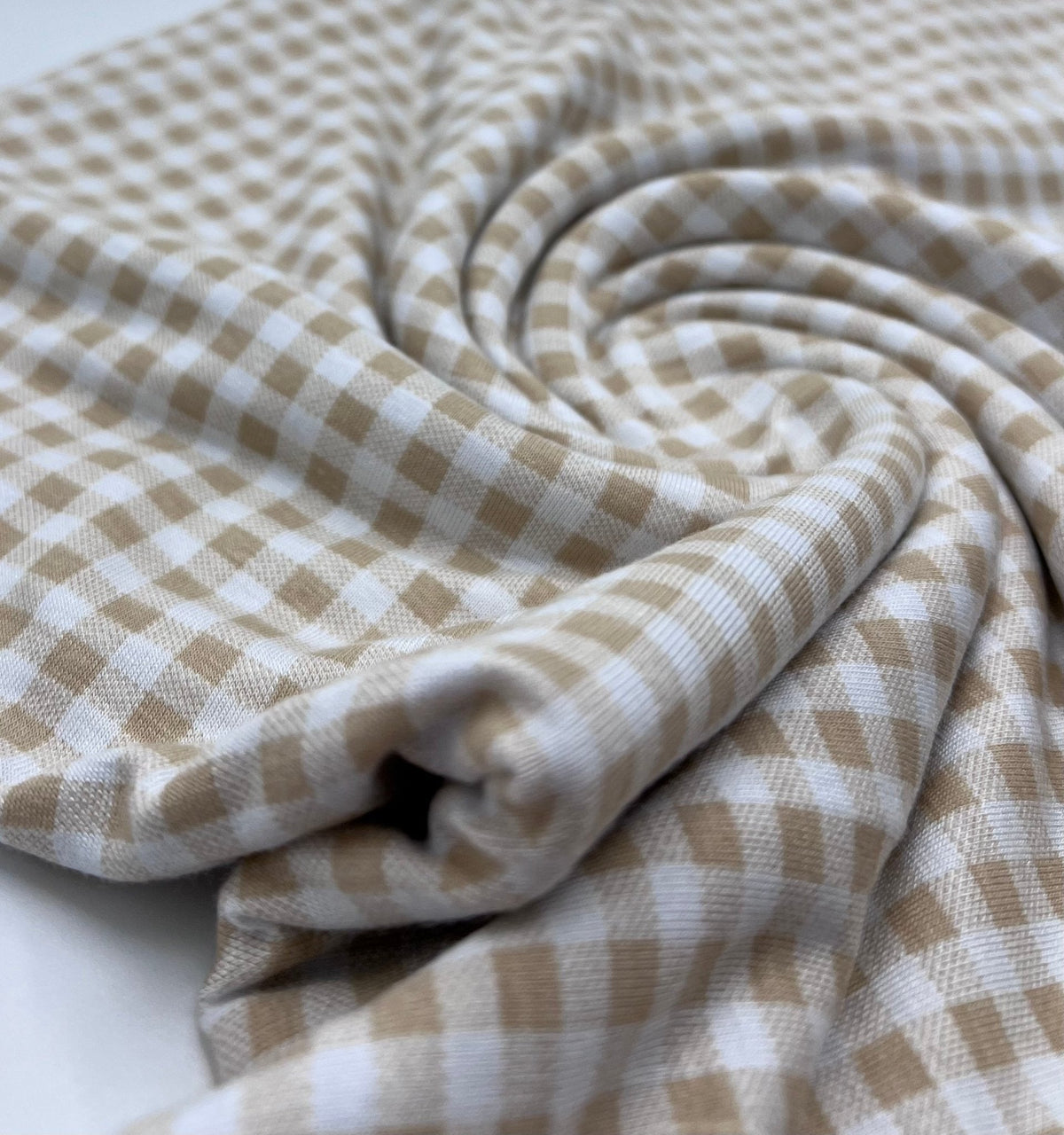 Sand & White Check Print Viscose Elastane Fabric