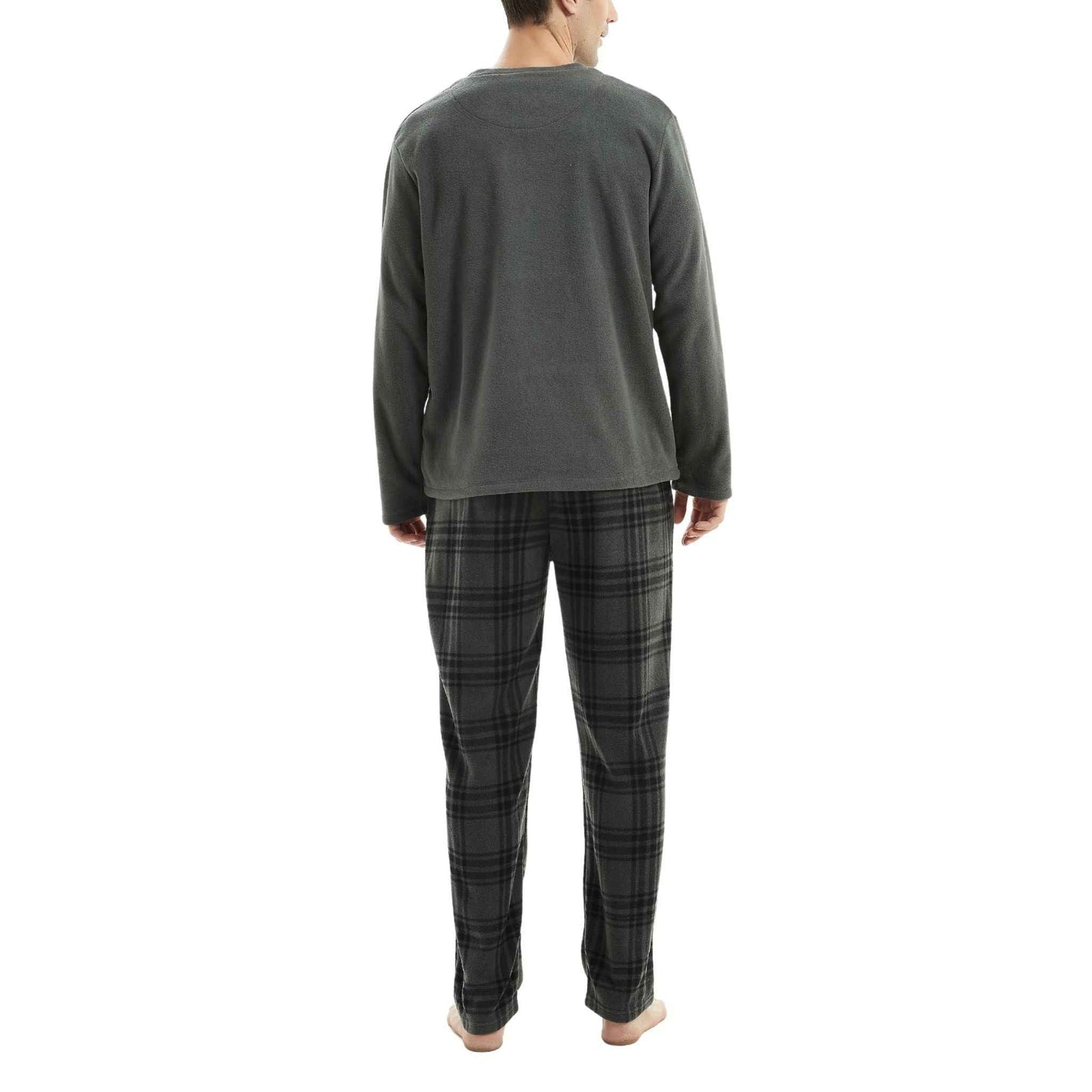 Fluffy Fleece Pajamas for Men – Grey Check Cozy Thermal Pajama Set for Ultimate Comfort
