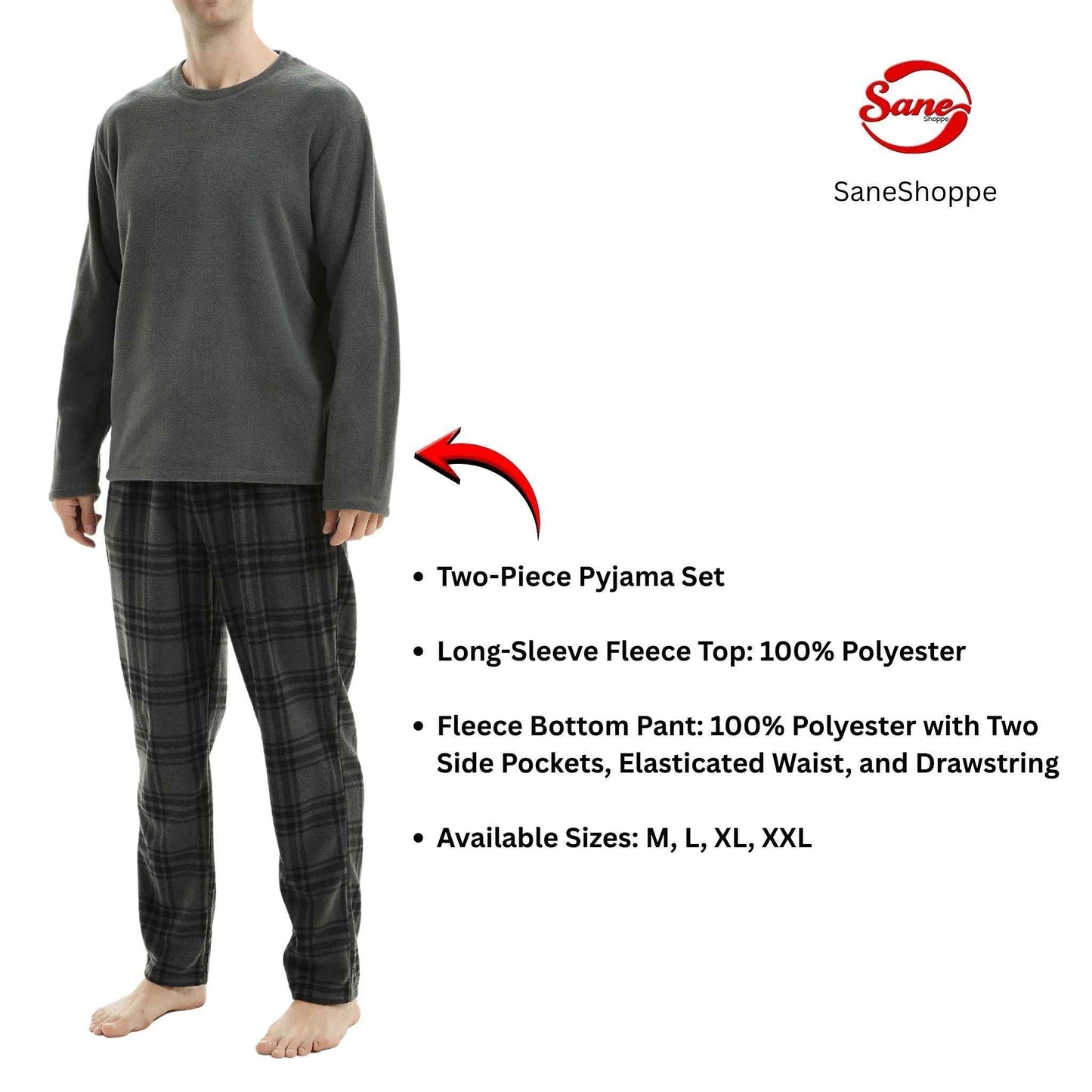 Fluffy Fleece Pajamas for Men – Grey Check Cozy Thermal Pajama Set for Ultimate Comfort