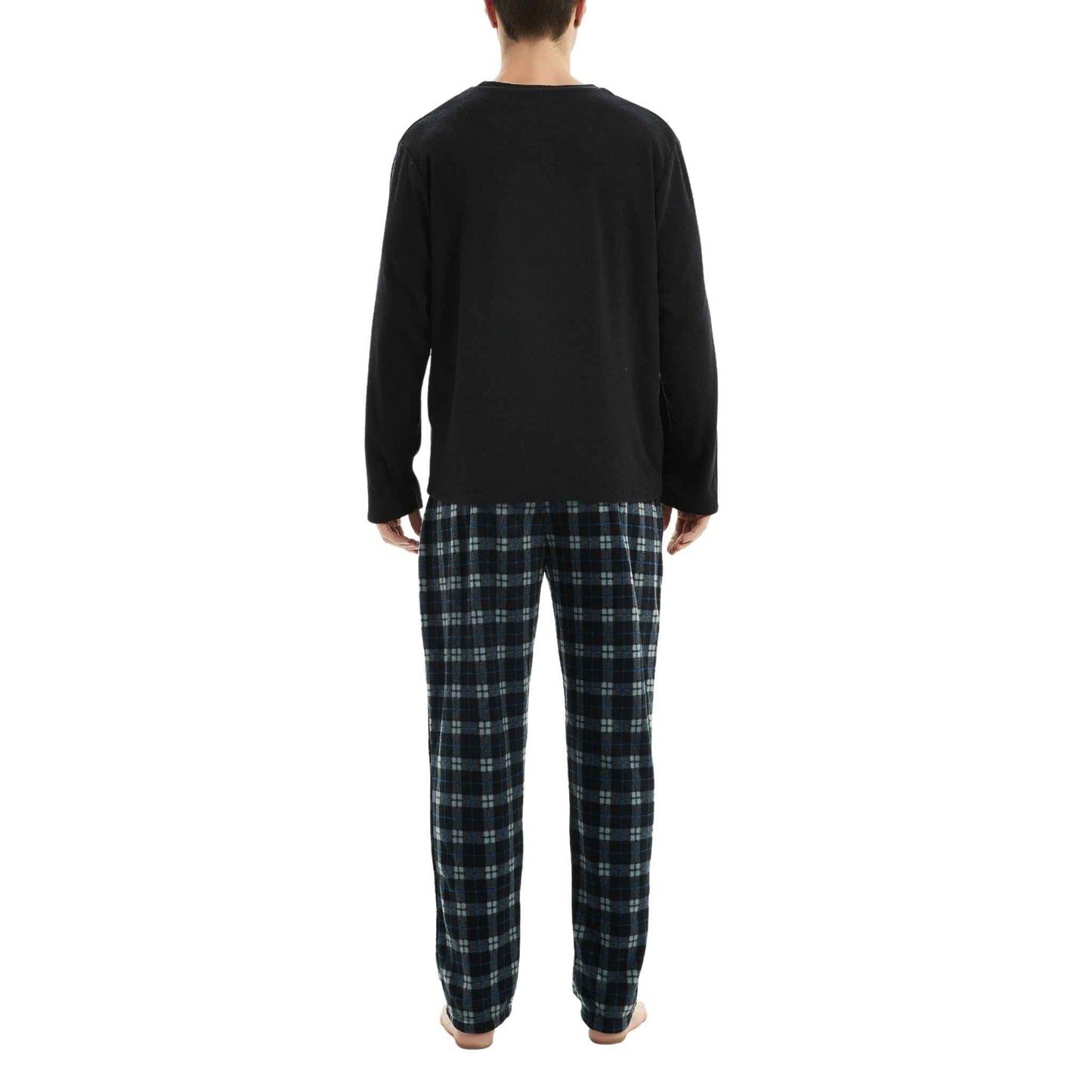 Men's Fleece Pyjama Set - Black Long Sleeve Loungewear