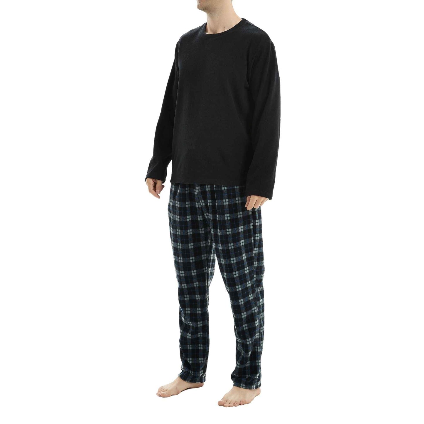 Men's Fleece Pyjama Set - Black Long Sleeve Loungewear