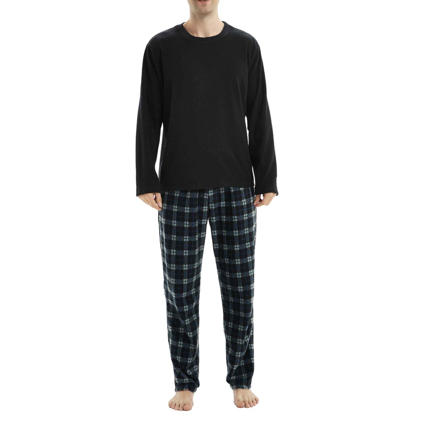 Men's Fleece Pyjama Set - Black Long Sleeve Loungewear