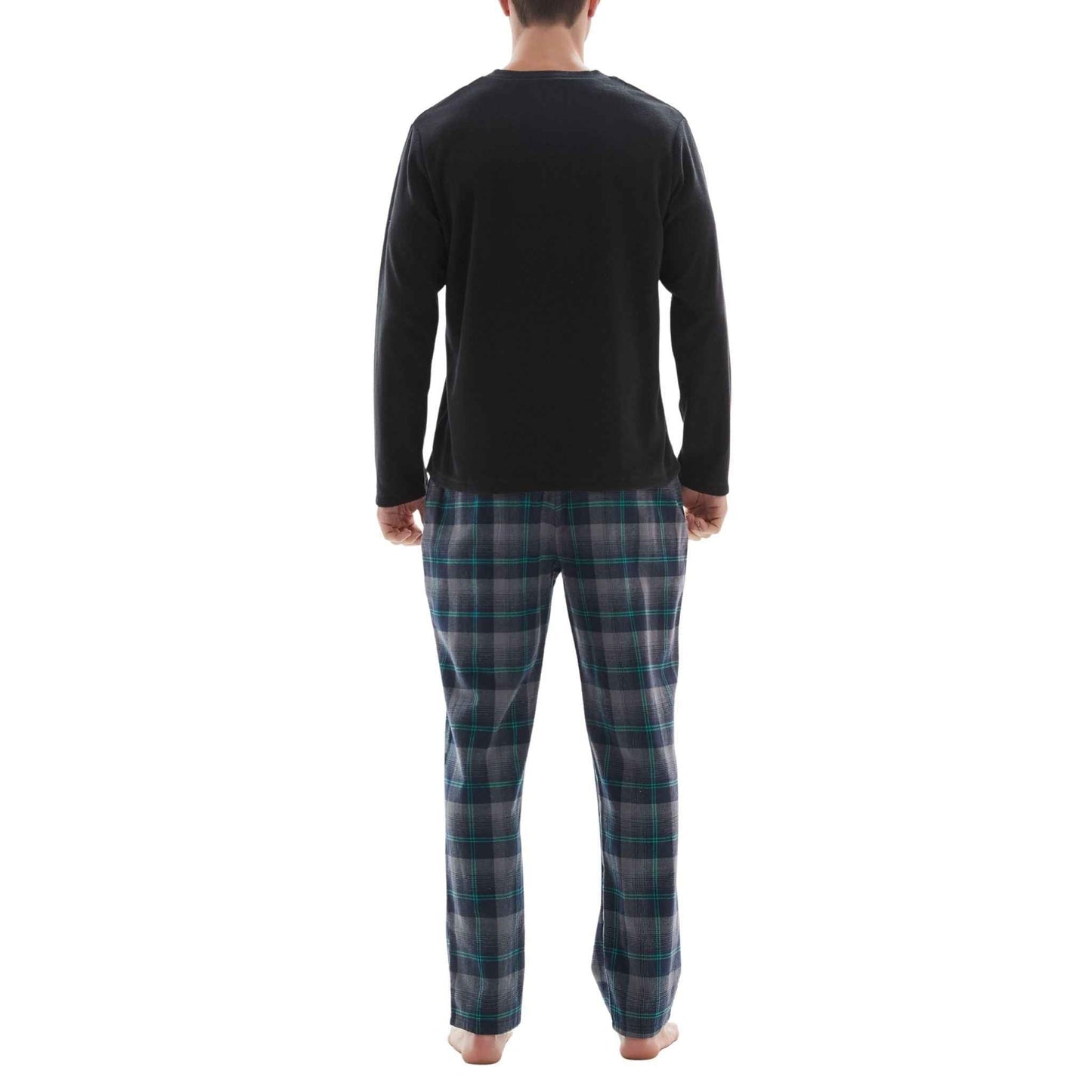 Men's Checkered Pyjamas Loungewear with Fleece Top and Cotton Bottoms