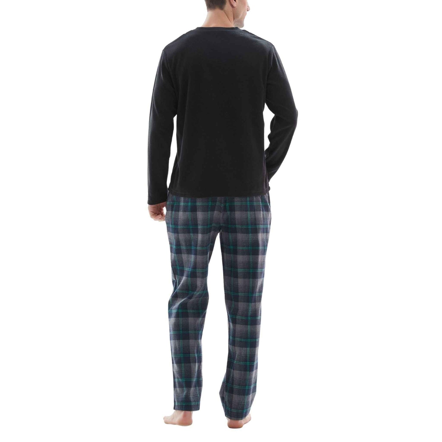 Men's Checkered Pyjamas Loungewear with Fleece Top and Cotton Bottoms