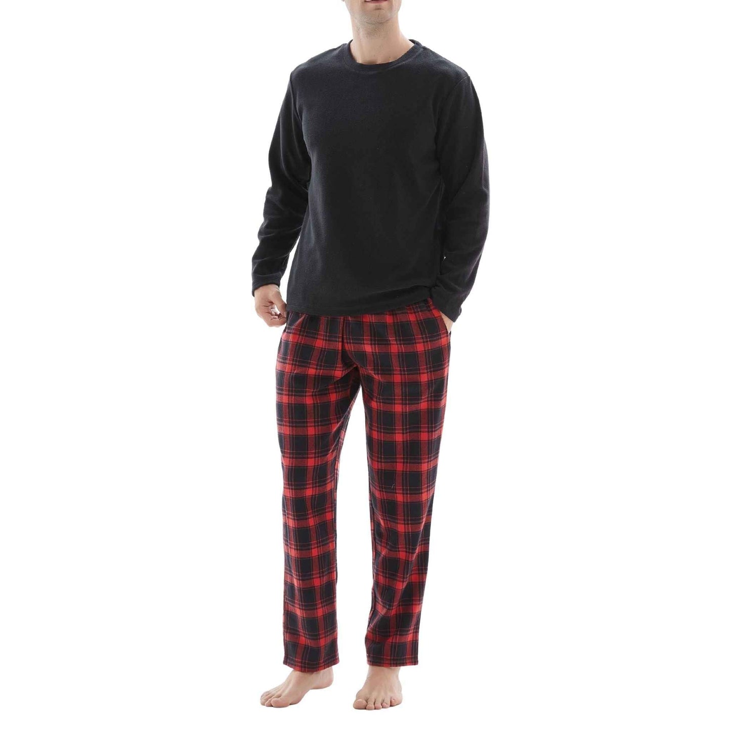 Men's Thermal Fleece Lounge Set with Cozy Check Cotton Pants