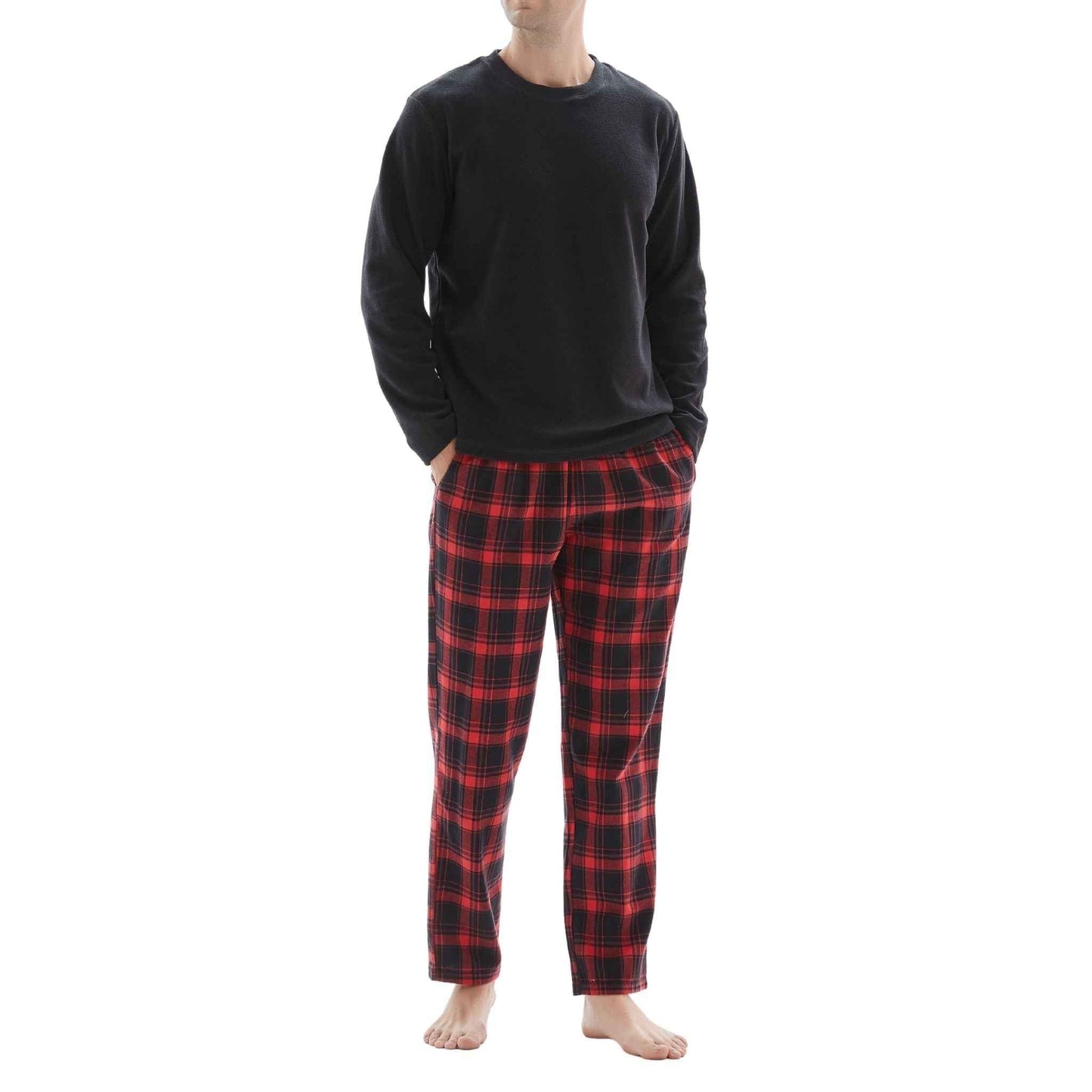 Men's Thermal Fleece Lounge Set with Cozy Check Cotton Pants