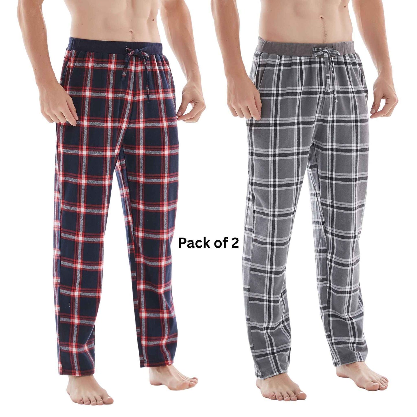 Men's Cotton Flannel Pyjama Bottoms - Lightweight Comfort, Pack of 2