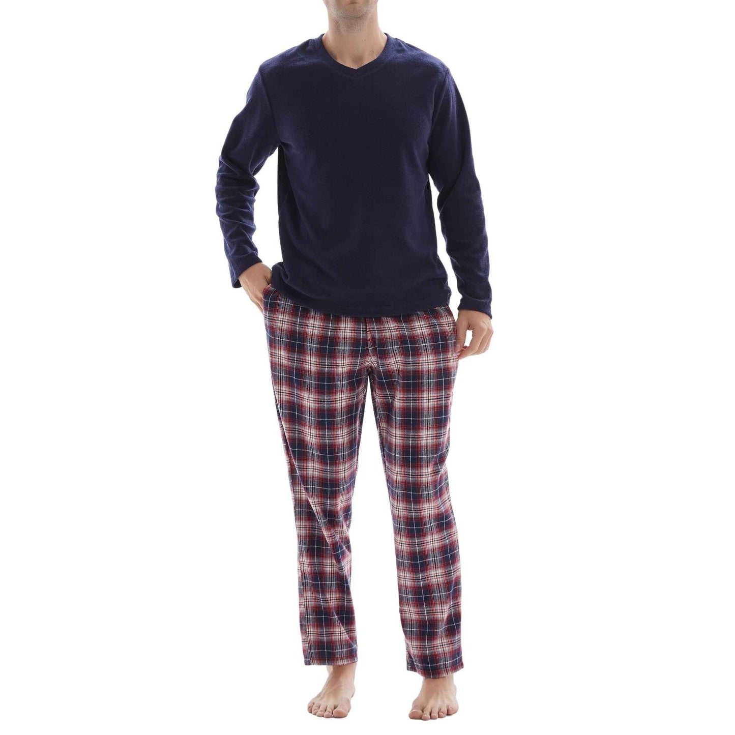 Men's Fleece Pajama Set - Long Sleeve Top with Cotton Flannelette Pants
