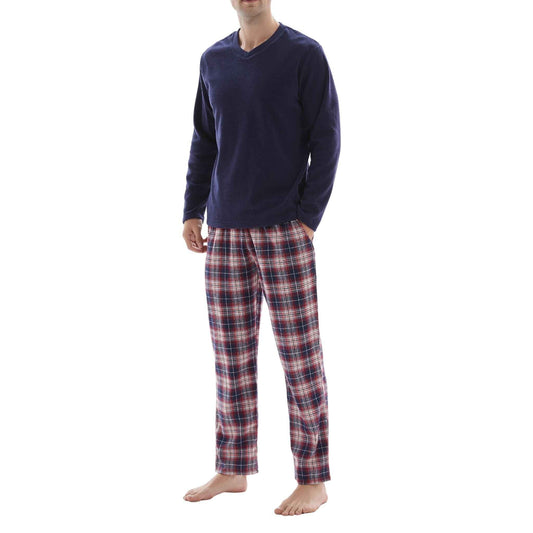 Men's Fleece Pajama Set - Long Sleeve Top with Cotton Flannelette Pants