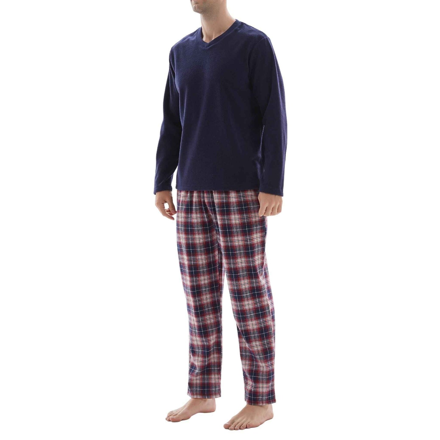 Men's Fleece Pajama Set - Long Sleeve Top with Cotton Flannelette Pants