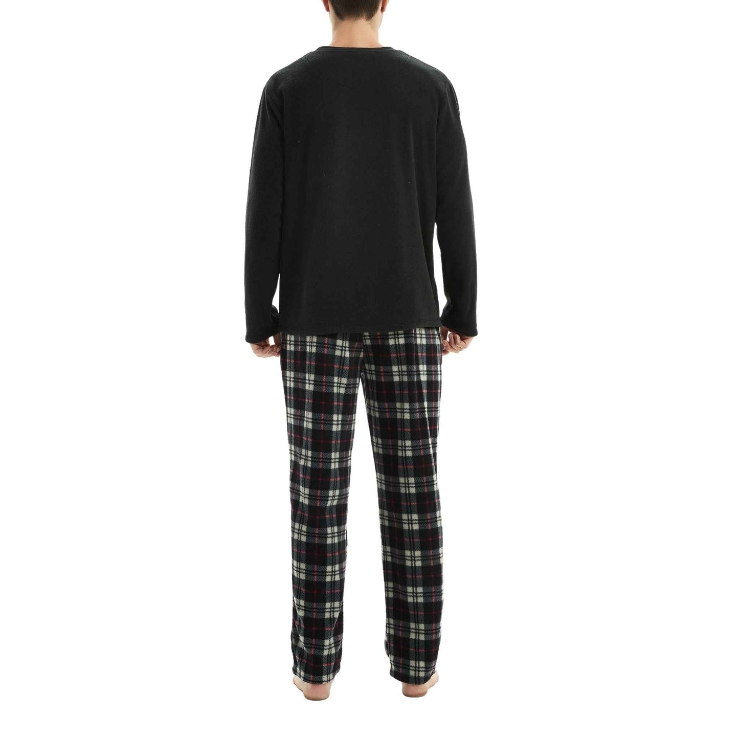 Men's Thermal Fleece Pyjama Set in Black and Red Long Sleeve Design