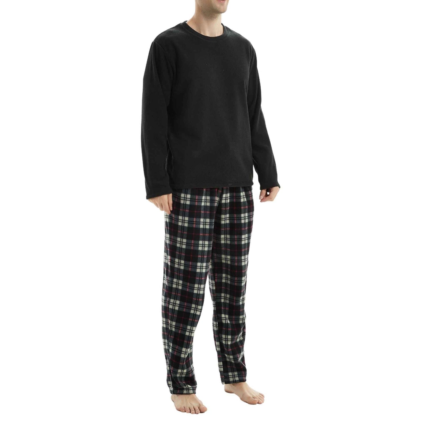 Men's Thermal Fleece Pyjama Set in Black and Red Long Sleeve Design