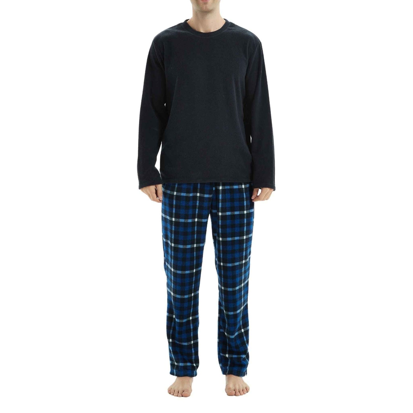 Luxury Navy Check Fleece Pajamas - Men's Warm Winter Pyjama Set