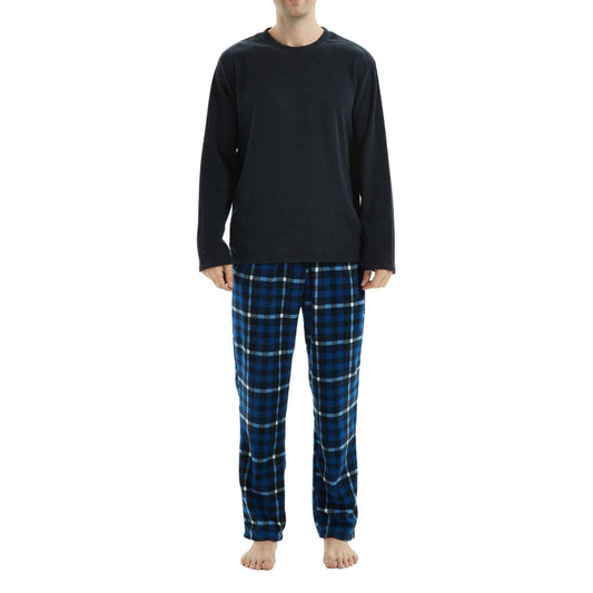 Luxury Navy Check Fleece Pajamas - Men's Warm Winter Pyjama Set