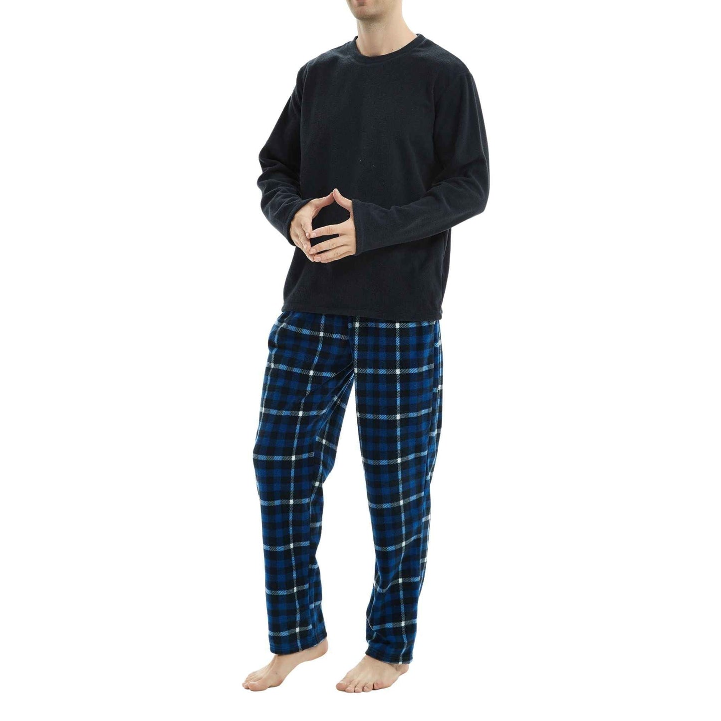 Luxury Navy Check Fleece Pajamas - Men's Warm Winter Pyjama Set