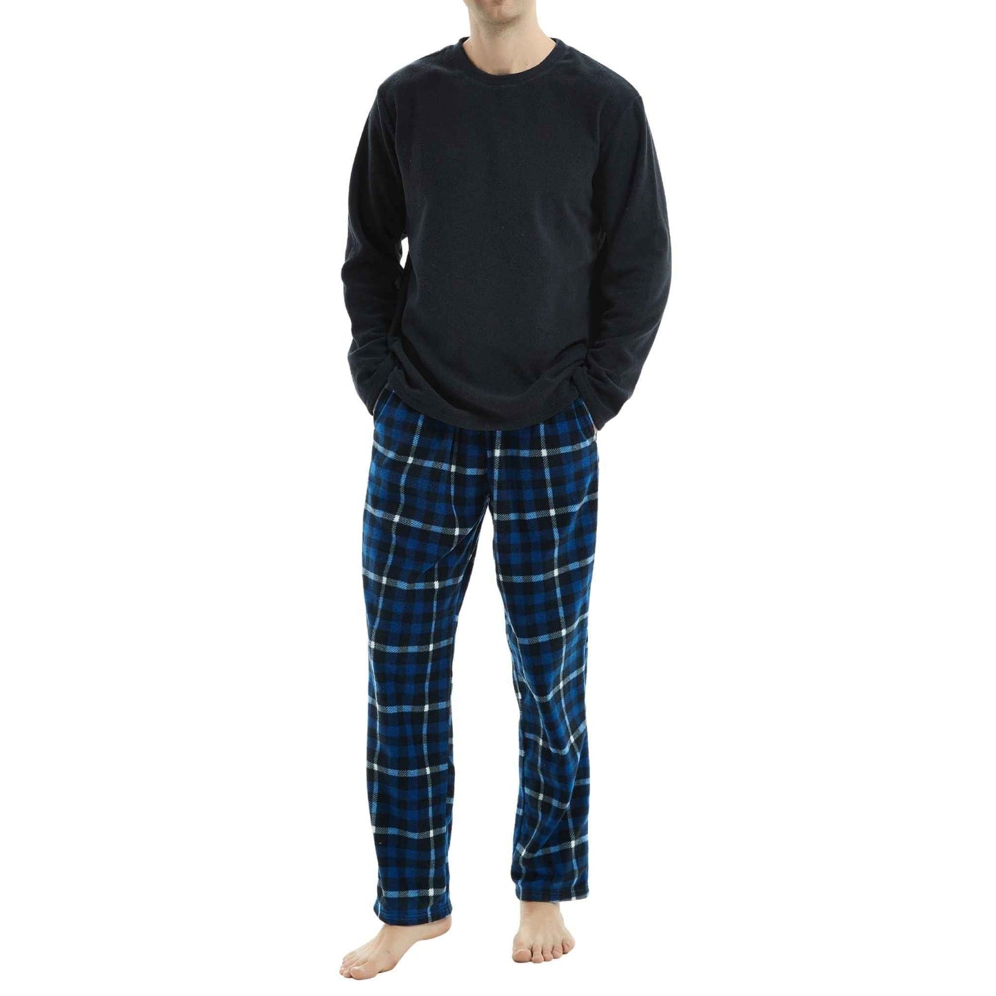 Luxury Navy Check Fleece Pajamas - Men's Warm Winter Pyjama Set