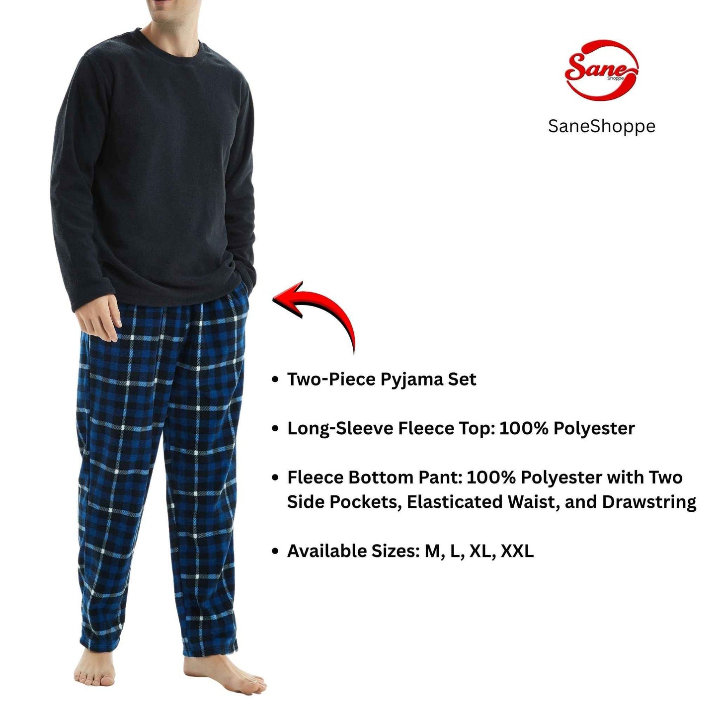 Luxury Navy Check Fleece Pajamas - Men's Warm Winter Pyjama Set