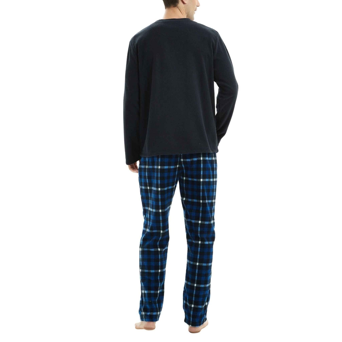 Luxury Navy Check Fleece Pajamas - Men's Warm Winter Pyjama Set