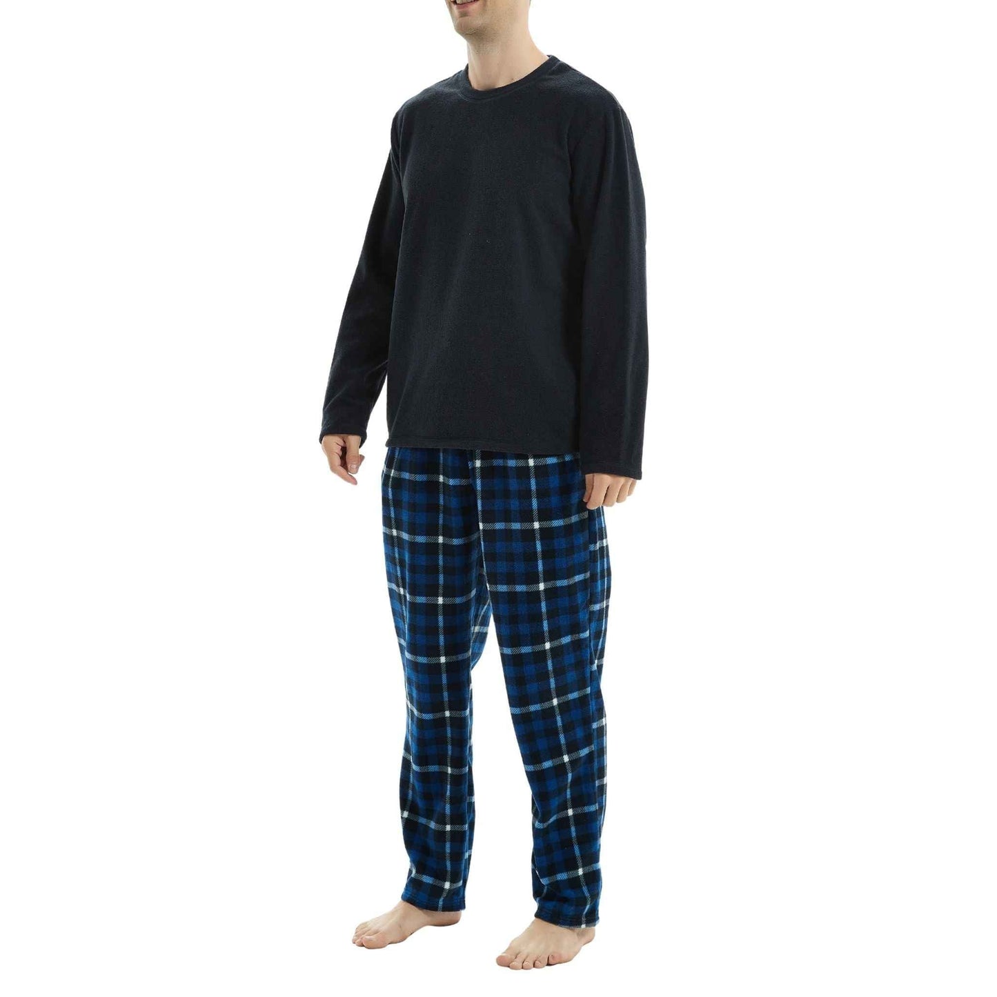 Luxury Navy Check Fleece Pajamas - Men's Warm Winter Pyjama Set