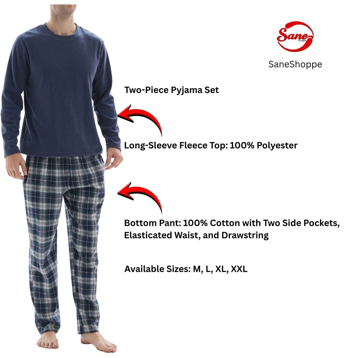 Men's Thermal Pyjama Set with Cotton Bottoms, Available in Sizes M-XXL