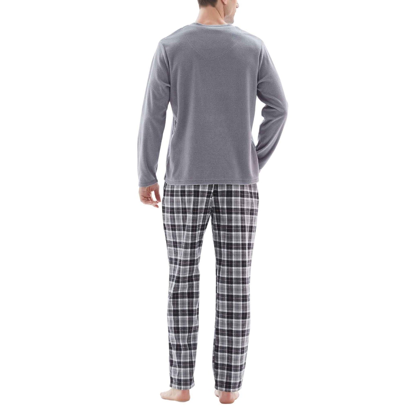 Men's Fleece Pyjama Sets: Cozy Grey Top with Black Cotton Bottoms