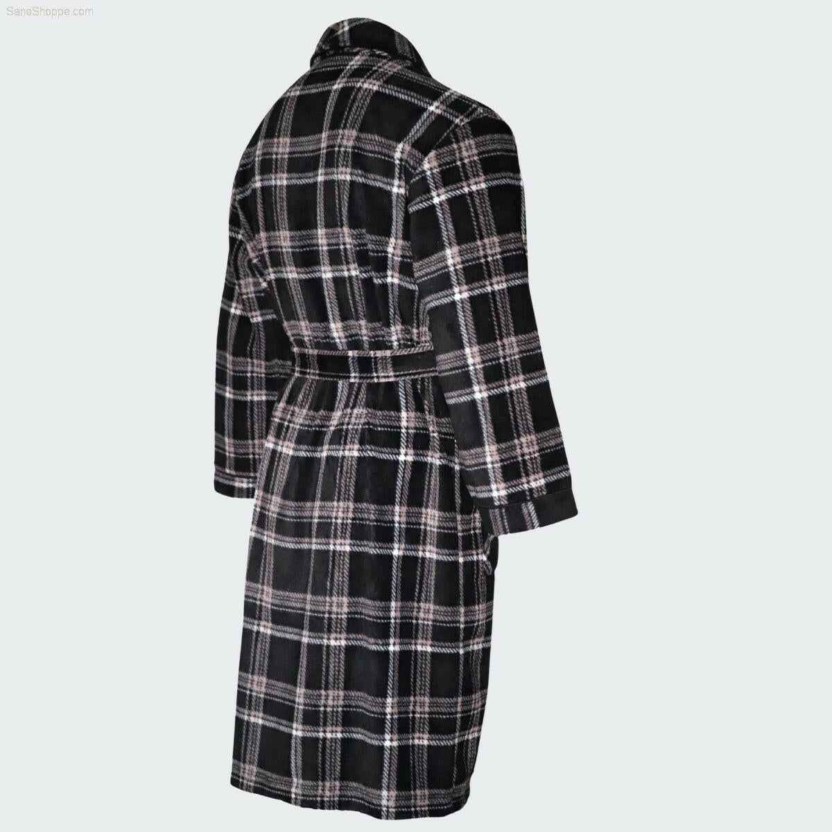 Men's Fleece Dressing Gown - Soft Warm Checkered Pattern