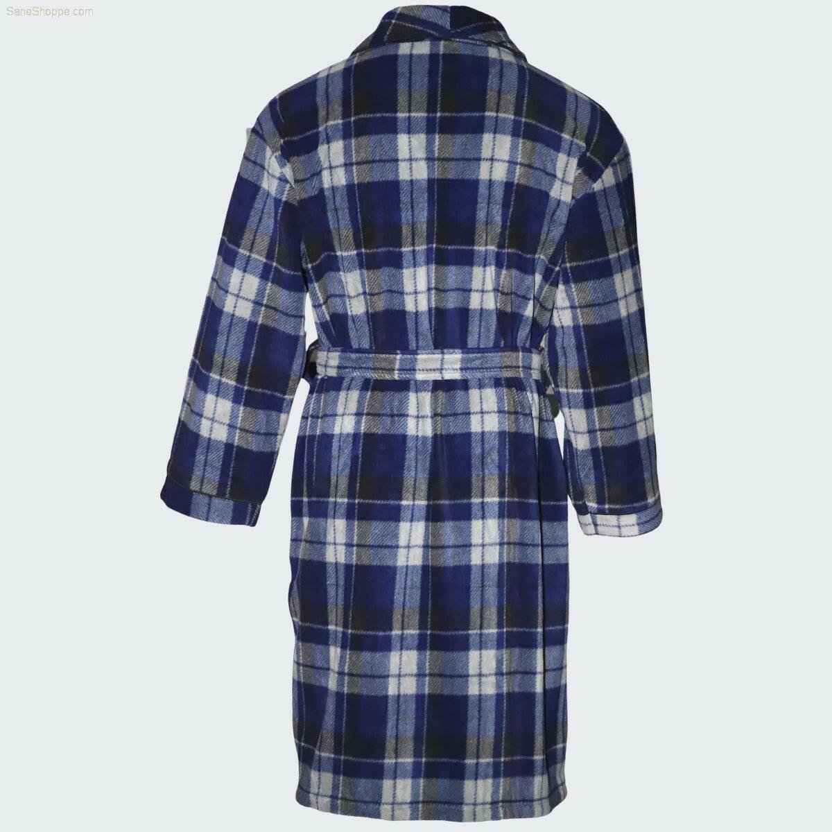 Men's Fleece Dressing Gown - Soft Warm Checkered Pattern