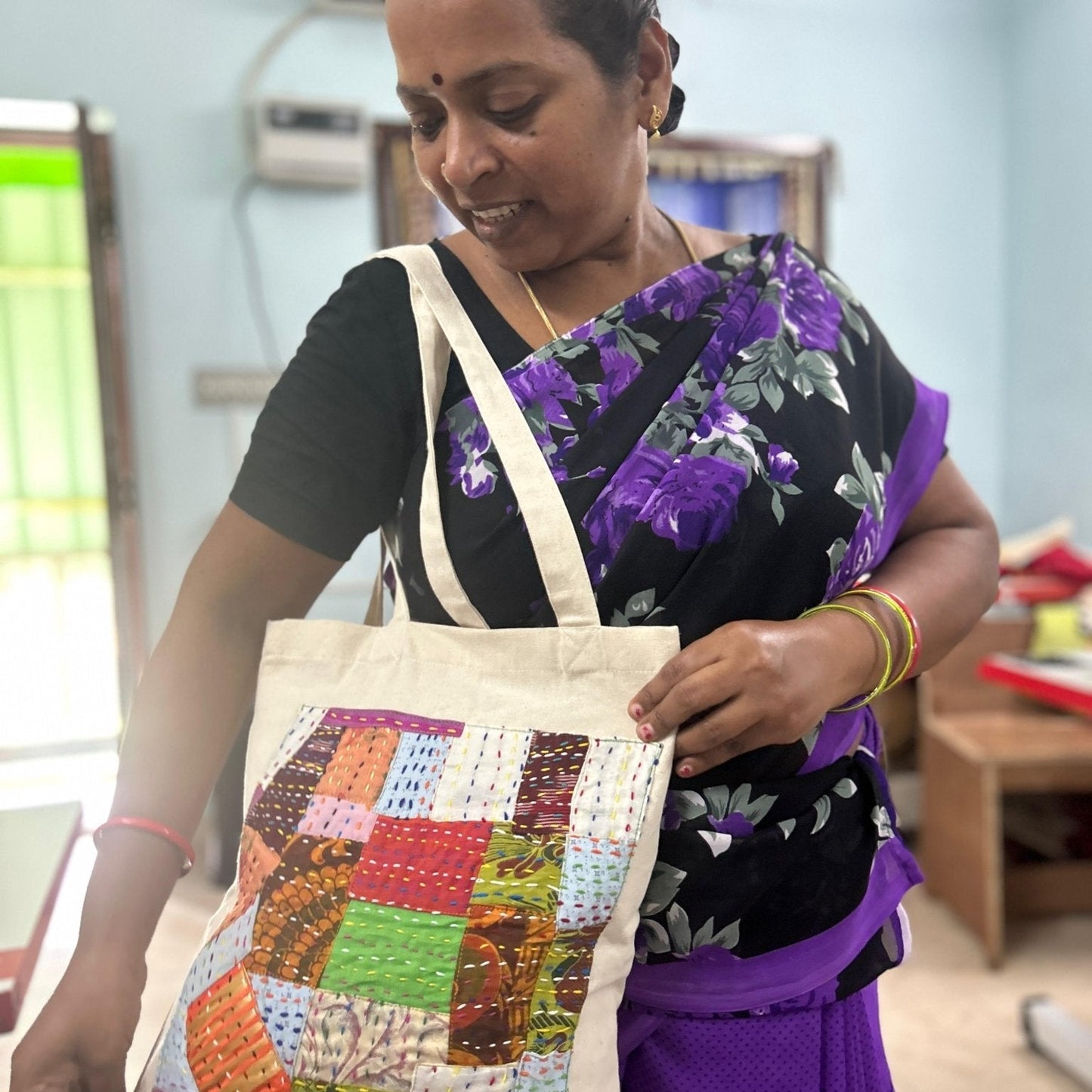 Sari patchwork cotton tote bag
