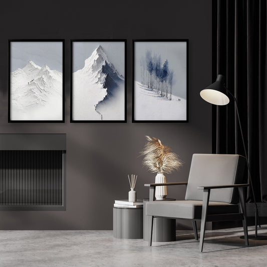 Scandinavian Wall Decor Snow Mountain & Nordic Forest Landscape Wall Art Prints | Set of 3