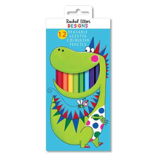 Scented Dinosaur Colouring Pencils with Erasers – 12 Pack