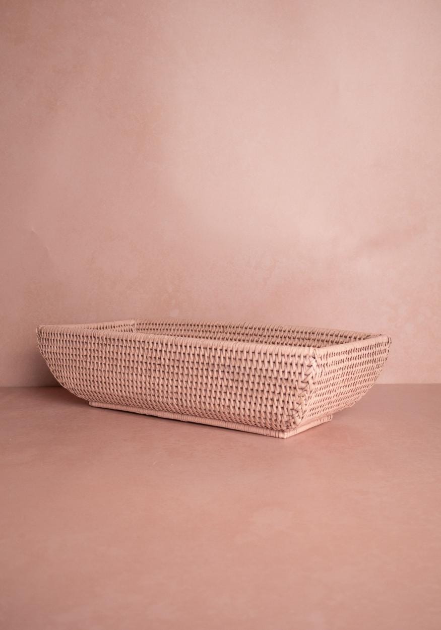 Wiltshire Long Rattan Basket in Pink