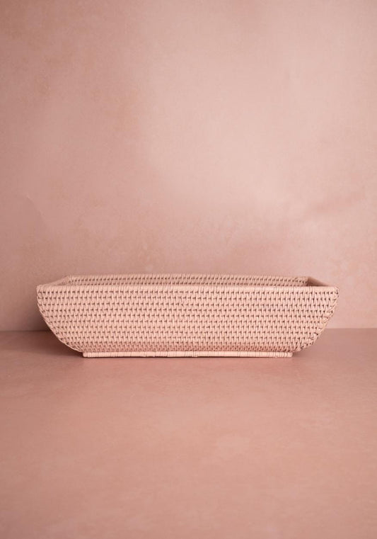 Wiltshire Long Rattan Basket in Pink