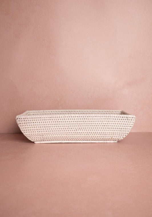 Wiltshire Long Rattan Basket in White