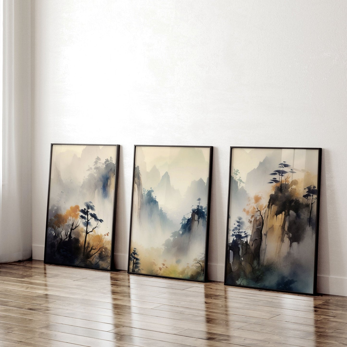 Set of 3 Framed Pictures | Set of 3 Asian Inspired Wall art Prints