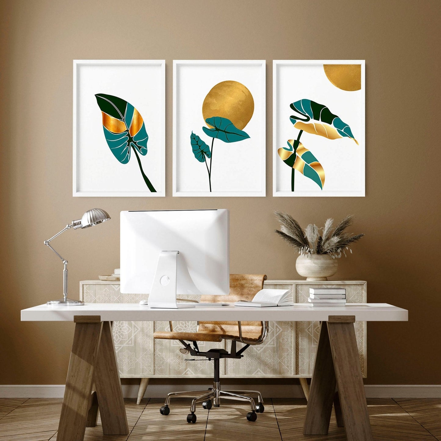 Set of 3 wall prints | Modern Botanical Home office decor