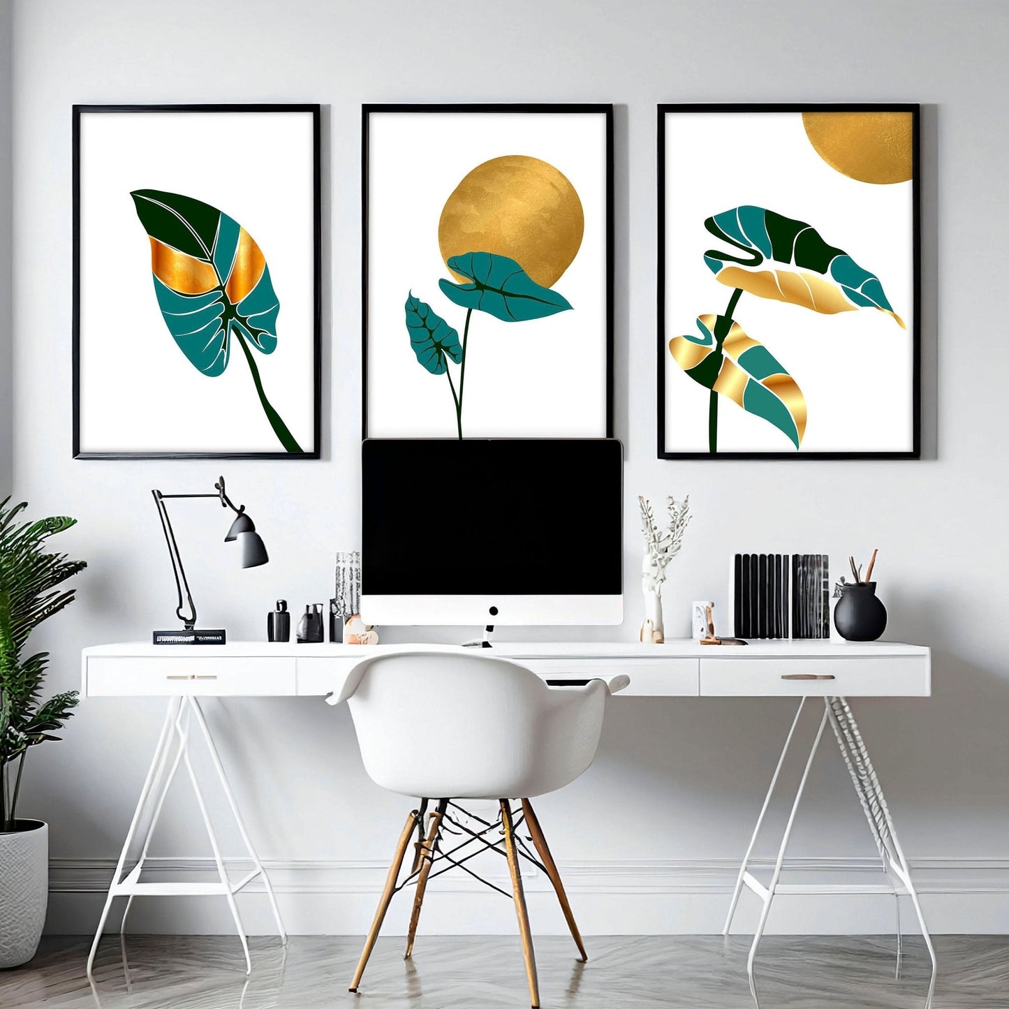 Set of 3 wall prints | Modern Botanical Home office decor