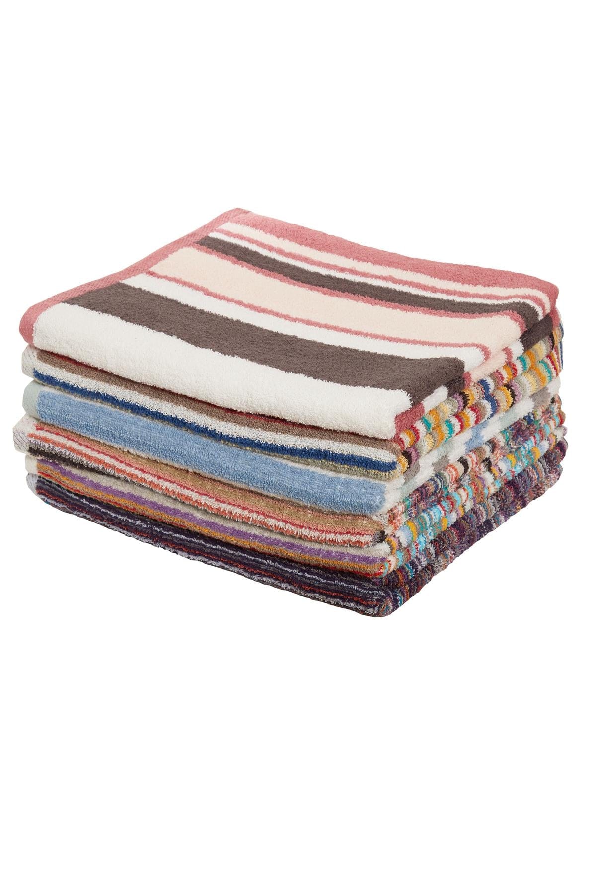 Set of 6 Eco-Friendly Striped Towels 100 Percent Recycled Cotton Quick Dry Absorbent for Gym Beach Travel Home Assorted Colours by OLIVIA ROCCO