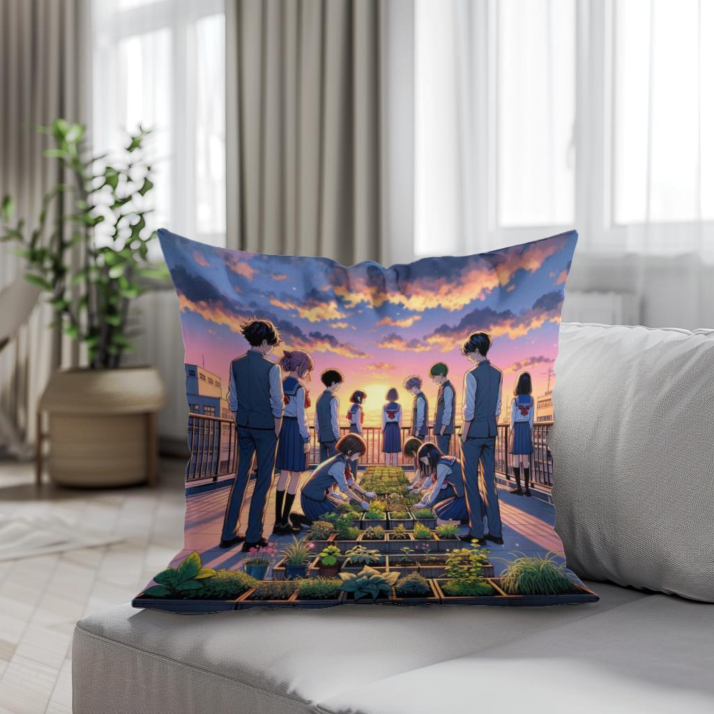 Rooftop Dreamscape Cotton Cushion