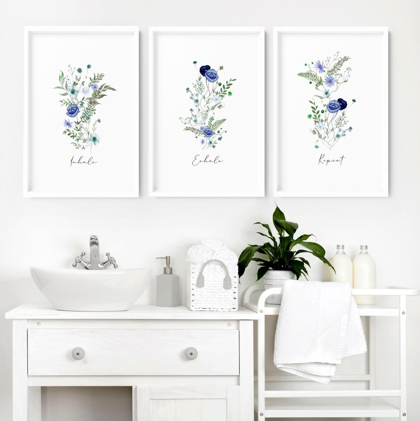 Bathroom art decor | set of 3 Shabby Chic Floral wall art