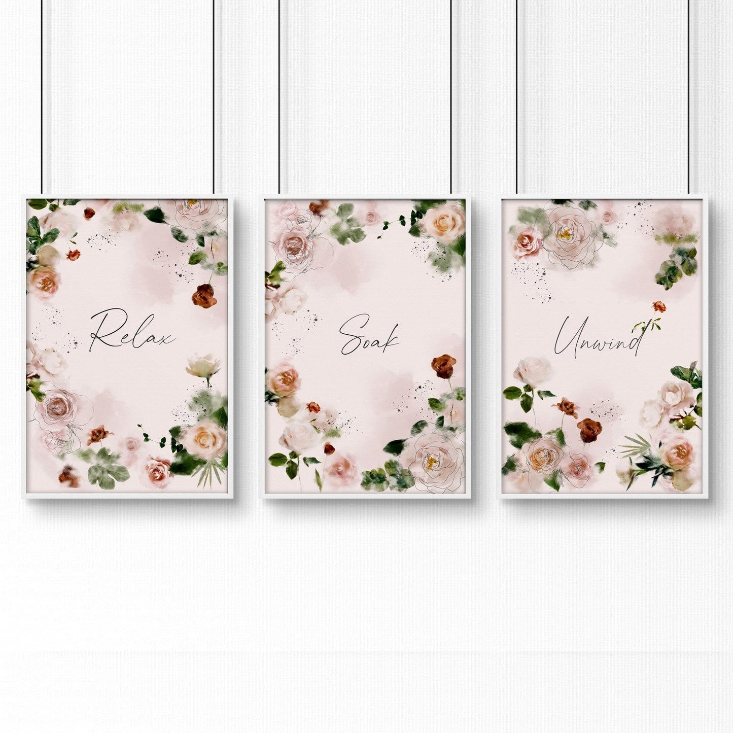 Shabby chic style | set of 3 bathroom wall prints