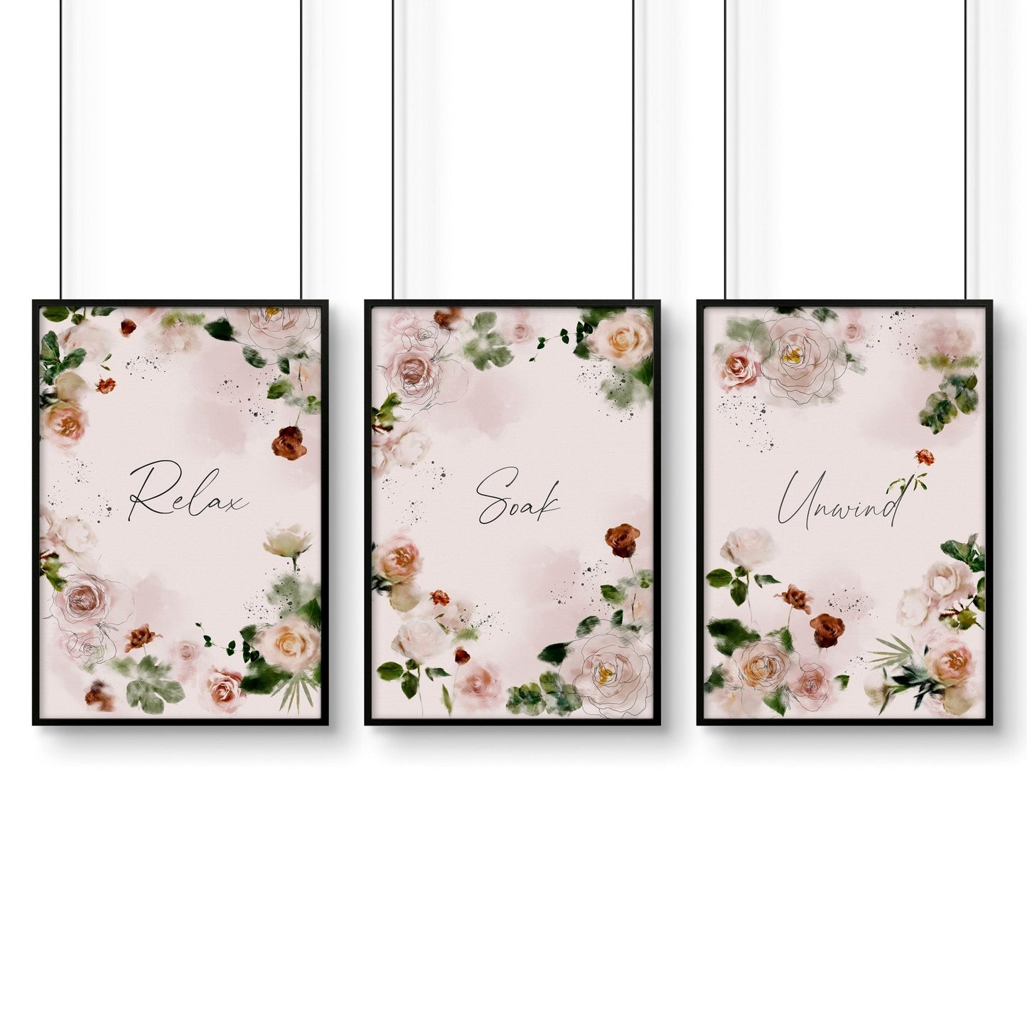Shabby chic style | set of 3 bathroom wall prints