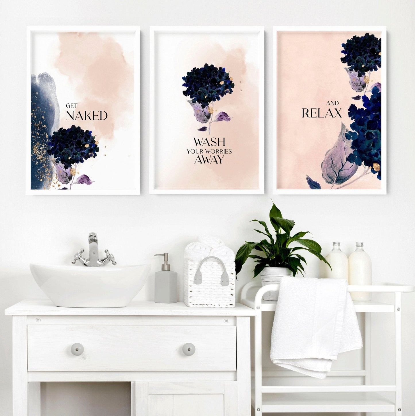 Bathroom artwork prints | Set of 3 framed wall art prints