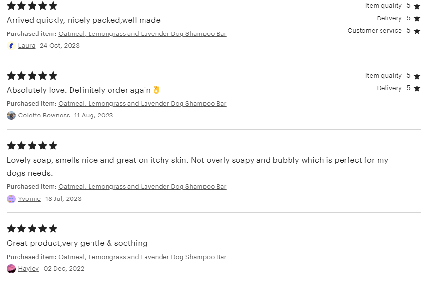 Oatmeal, Lemongrass and Lavender Dog Shampoo Bar